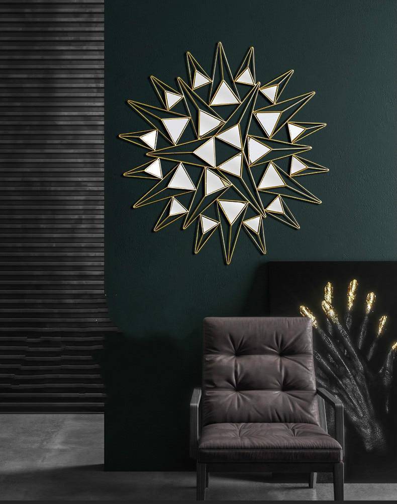 Large wall mirror with 3D triangles