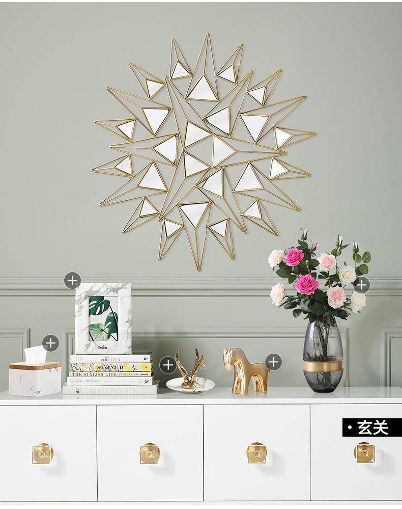 Large wall mirror with 3D triangles