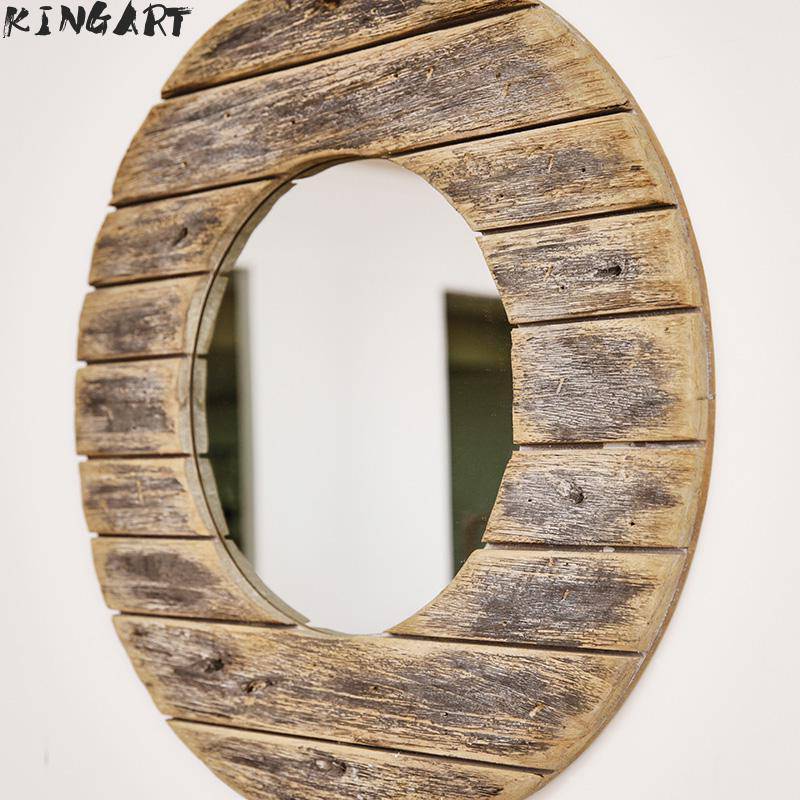 Espejo de pared redondo de madera decorativo con efecto suelo