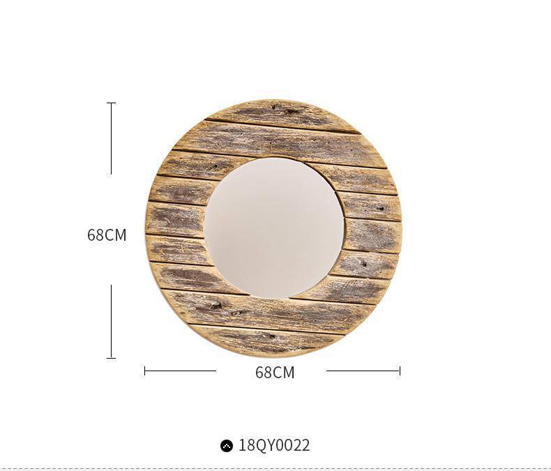 Decorative round wooden wall mirror with floor effect