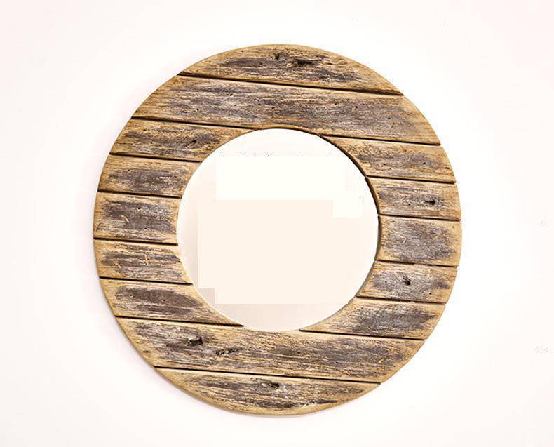 Decorative round wooden wall mirror with floor effect