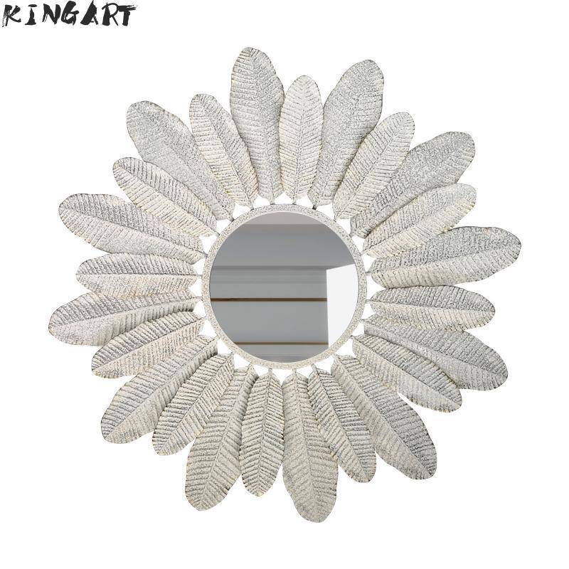 Round wall mirror with white feathers Decoration