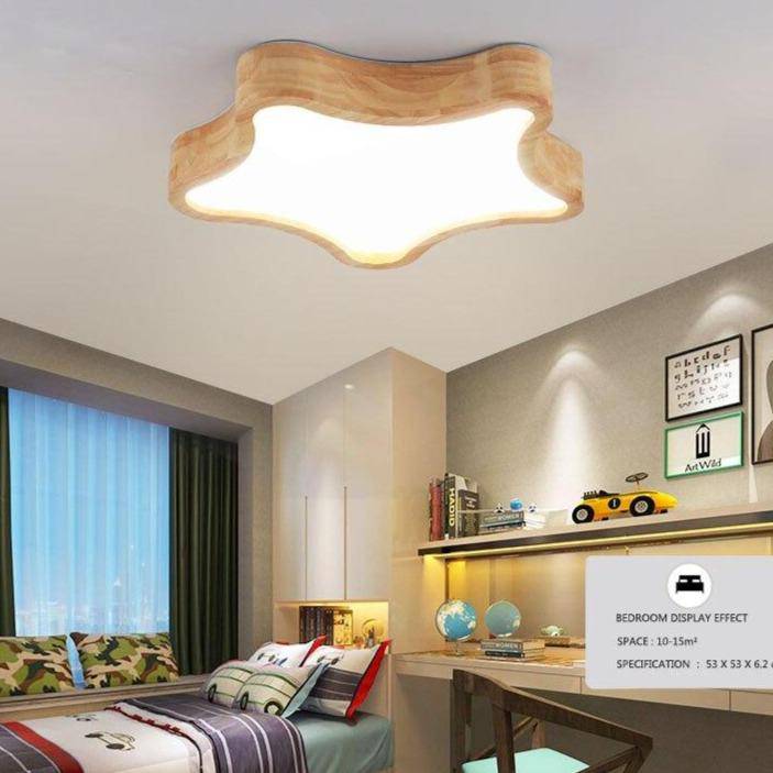 Moderna lámpara de techo LED de madera con forma de estrella grande Luster