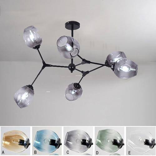 Araña design con ramas metálicas LED y lámparas de cristal Lindsey
