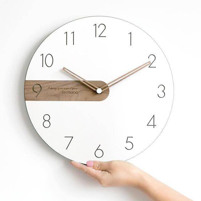 Round design wall clock with wooden band 30cm