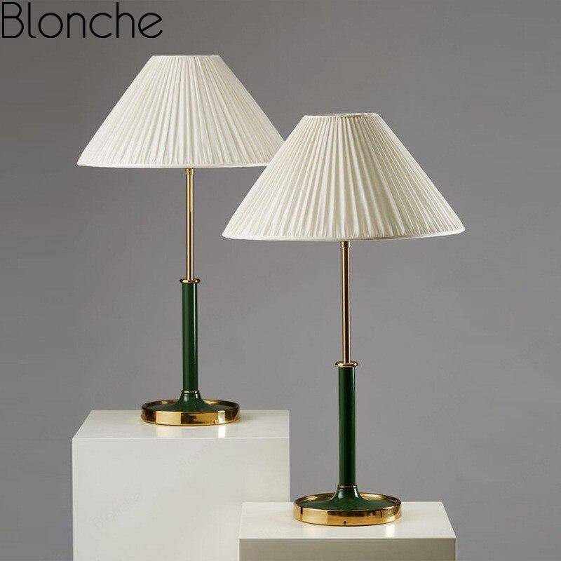 LED design bedside lamp with gold base and white lampshade