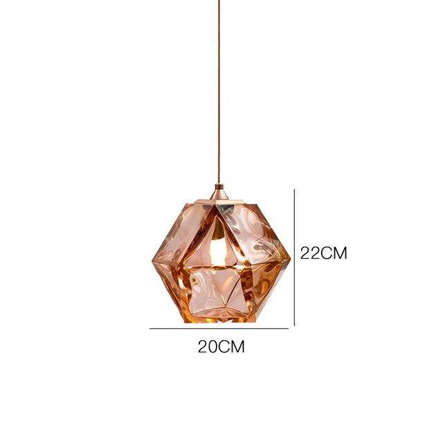 Lámpara de suspensión design diamante de color en vidrio de cristal