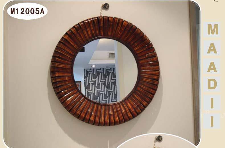 Espejo de pared decorativo redondo de madera de bambú