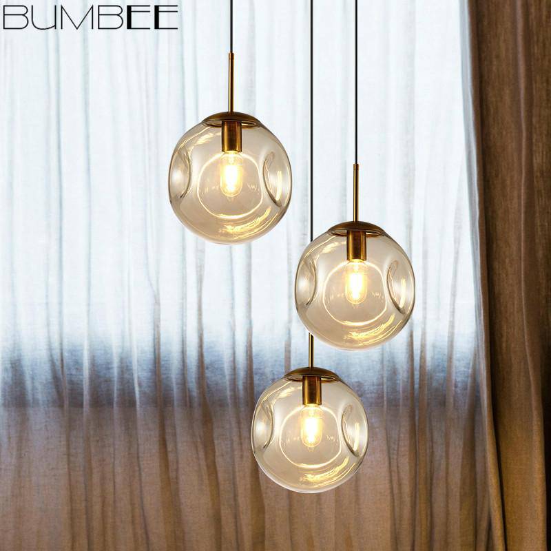 Suspension design boule déformées en verre fumé Ball