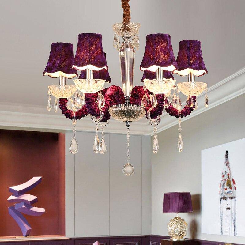 Baroque LED chandelier with lampshade in crystal glass and Royal fabric