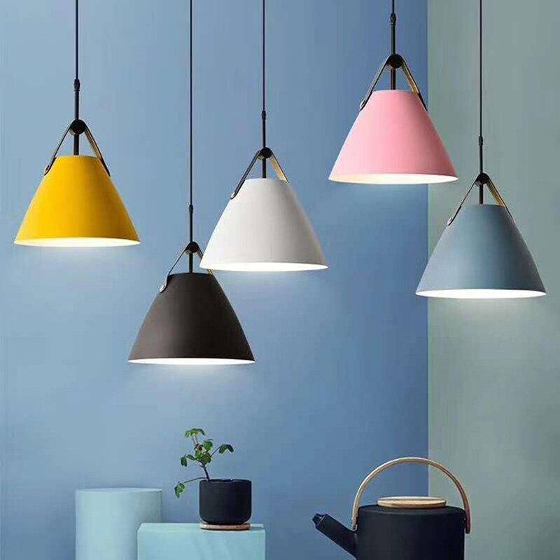 pendant light colorful conical design with fabric handle