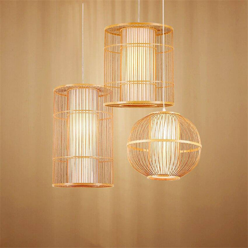 pendant light Rattan LED with cylinder in the ball Tea style