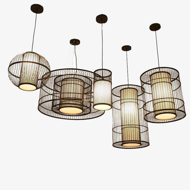 pendant light Rattan LED with cylinder in the ball Tea style