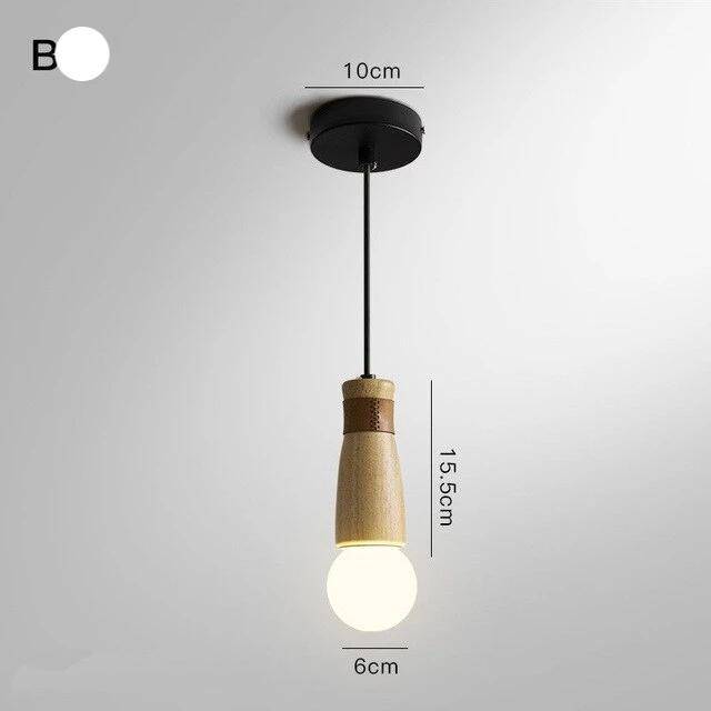 pendant light LED cylindrical wooden forms with leatherette strap