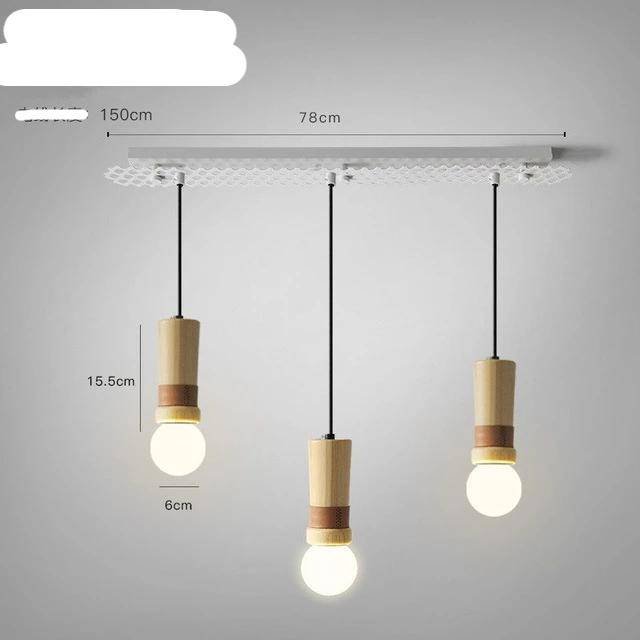 pendant light LED cylindrical wooden forms with leatherette strap