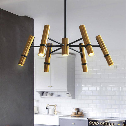 Design chandelier with Spotlights gold tube
