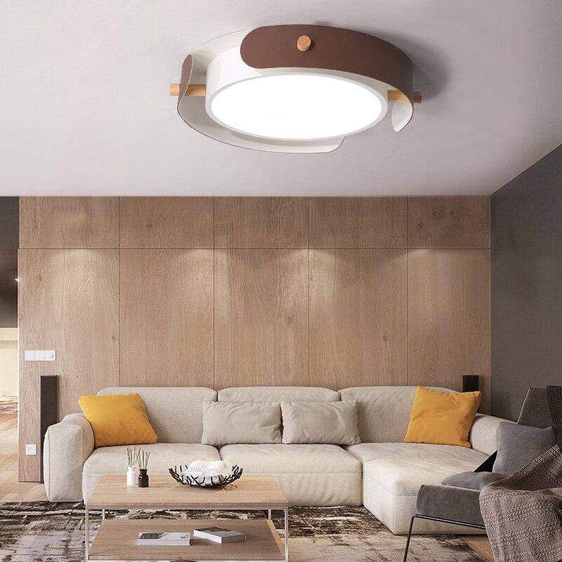 Round LED ceiling light in metal and wooden bars Study