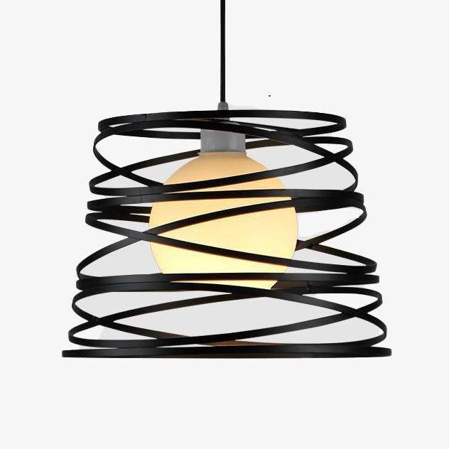 Design pendant light with irregular black spirals