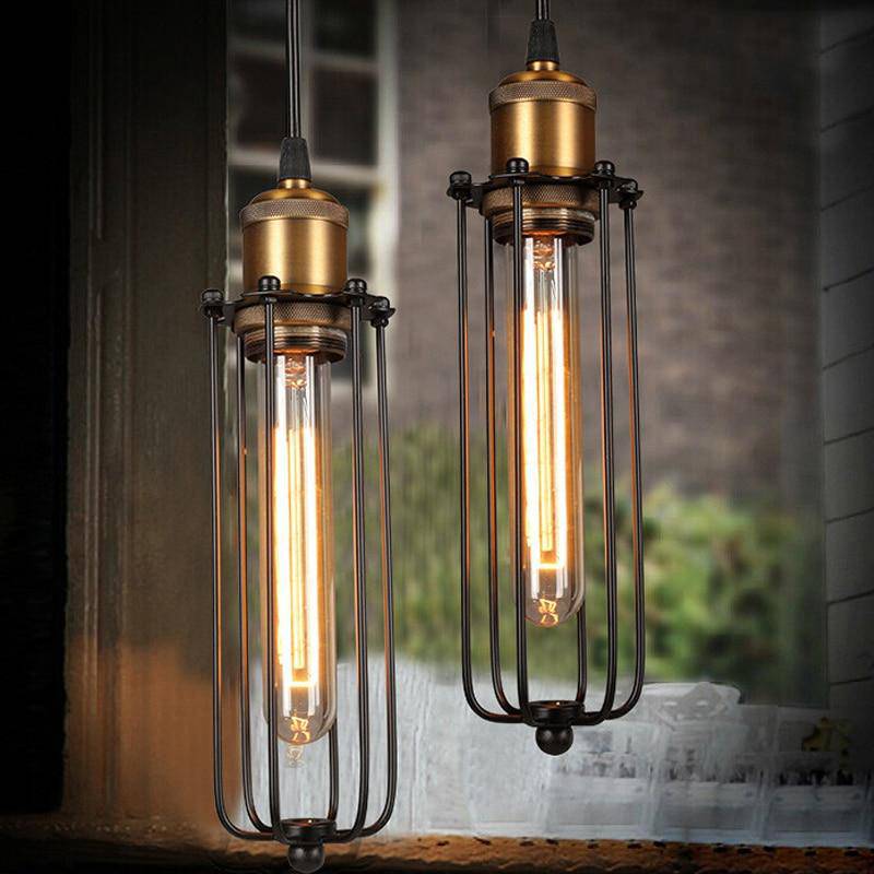 pendant light industrial metal LED with retro style cage