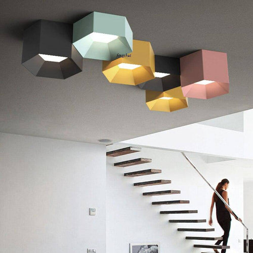 Design ceiling lamp with geometric LED in Art colour