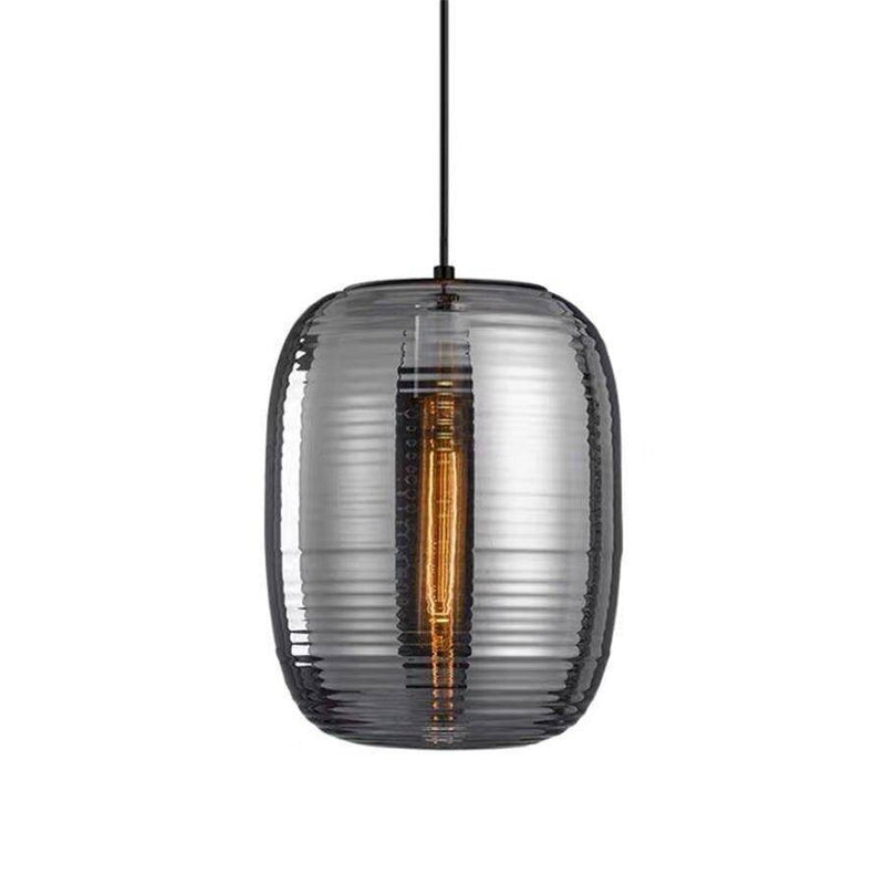 Lámpara de suspensión design LED con pantalla de cristal redondeada con rayas Loft