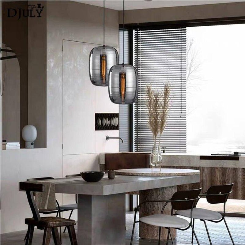 pendant light LED design with lampshade rounded glass stripes Loft