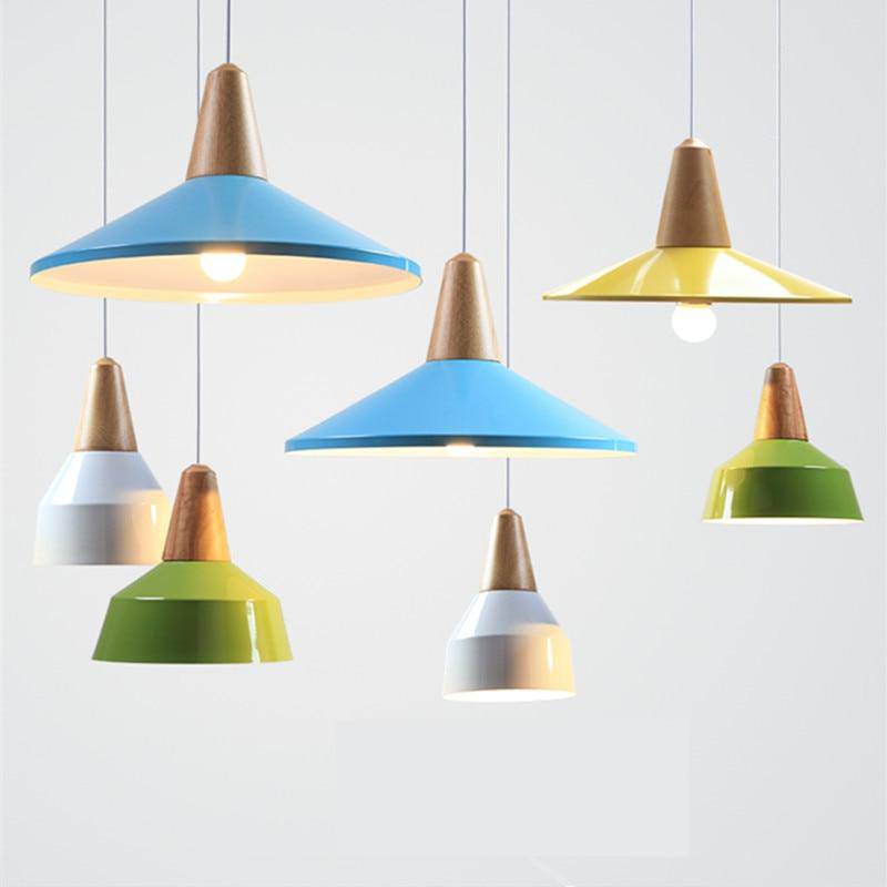 Lámpara de suspensión LED cónico de colores en varias formas de arte