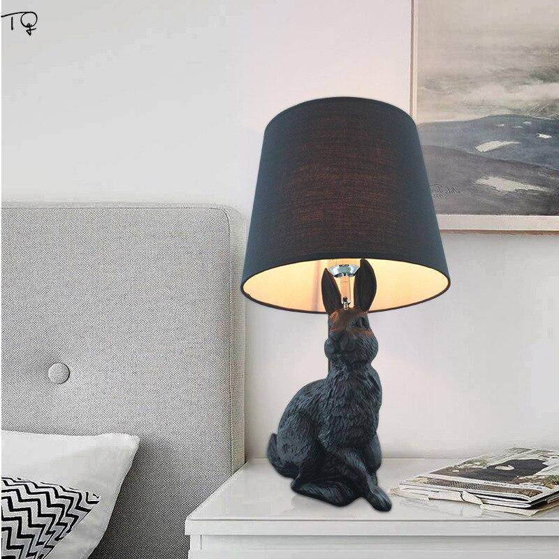 LED bedside lamp in the shape of a rabbit with lampshade