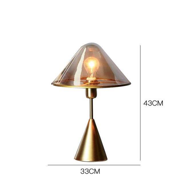 Design bedside lamp with copper style LED and lampshade in glass