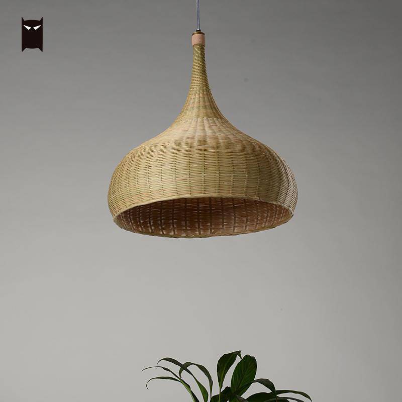 pendant light rustic bamboo round Delicate