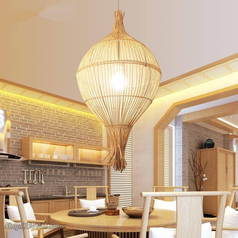 pendant light rustic LED with lampshade rattan Rui