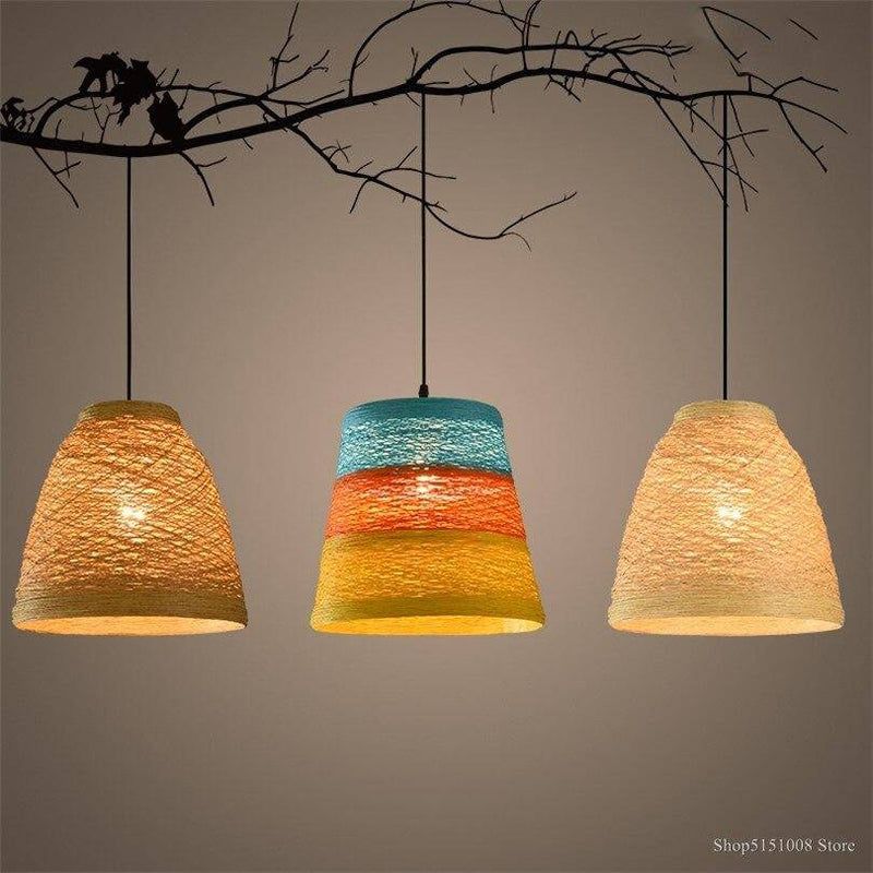 pendant light Rattan LED colorful Farm style