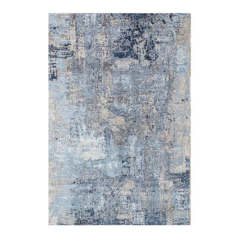 Modern rectangle rug in beige and blue abstract style