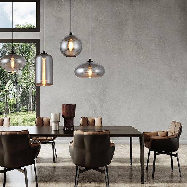 pendant light LED curved glass design with industrial bulb