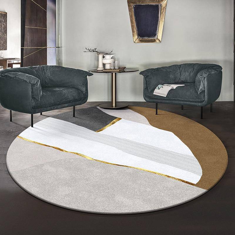 Moderna alfombra blanca redonda en estilo abstracto dorado