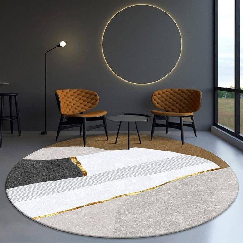 Moderna alfombra blanca redonda en estilo abstracto dorado
