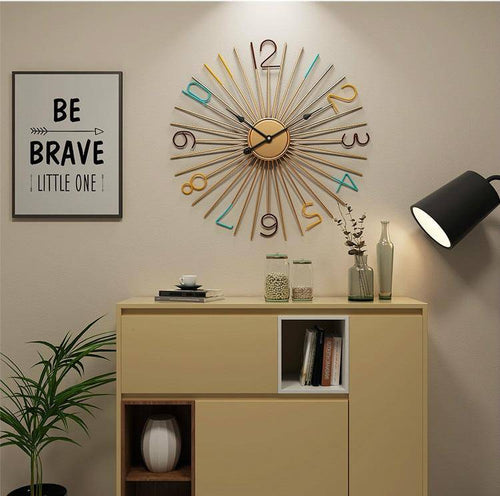 Round design clock in metal and coloured numbers 50cm