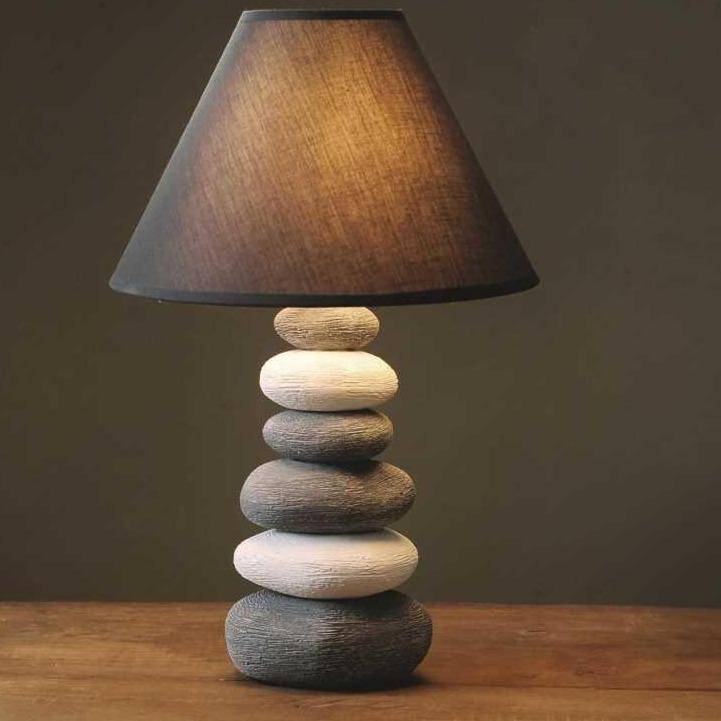 LED pebble design table lamp with lampshade Nordic grey