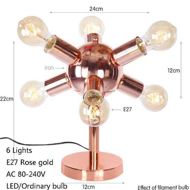 Lámpara de mesa design LED oro rosa con múltiples bombillas Creative