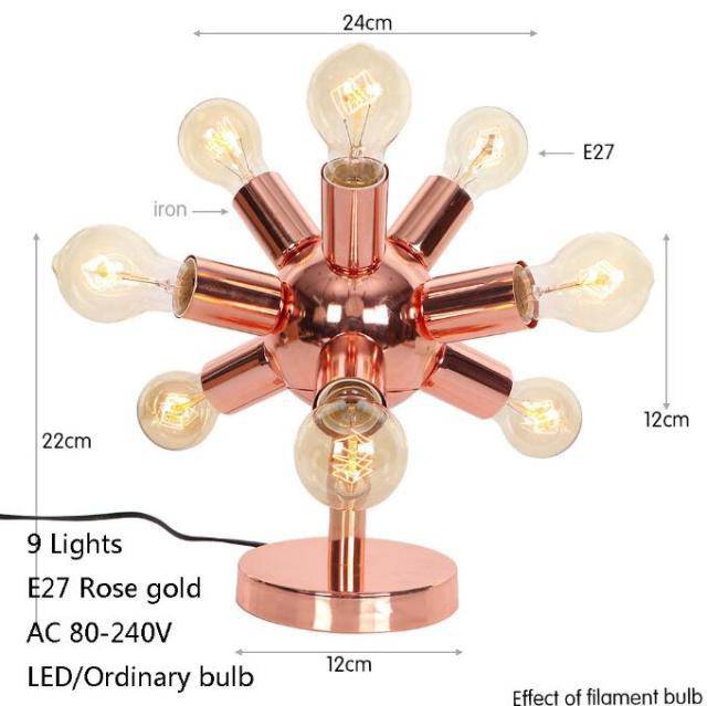 Lámpara de mesa design LED oro rosa con múltiples bombillas Creative