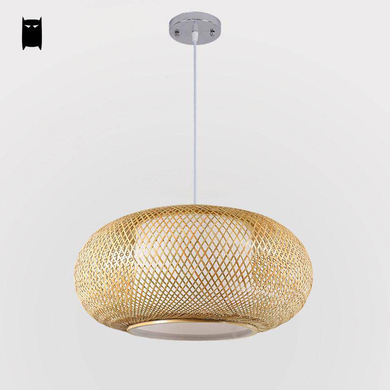 pendant light Round oval bamboo Japanese style Woven