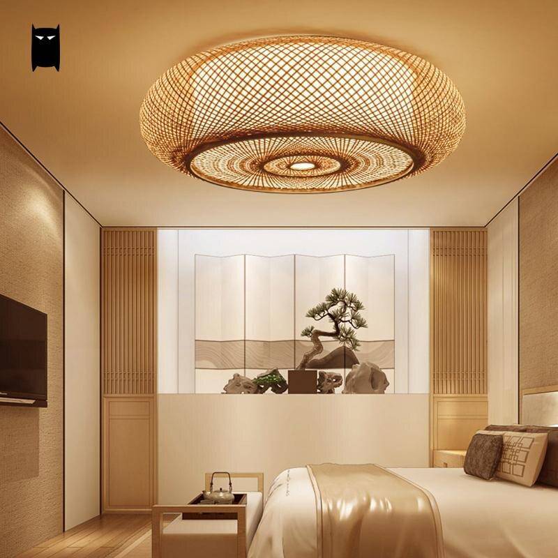 Woven round bamboo ceiling lamp, Japanese style