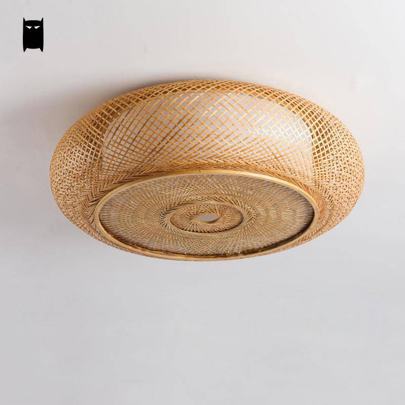 Woven round bamboo ceiling lamp, Japanese style