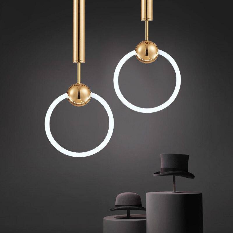 Suspension design ronde à LED et support dorée Jaxlong
