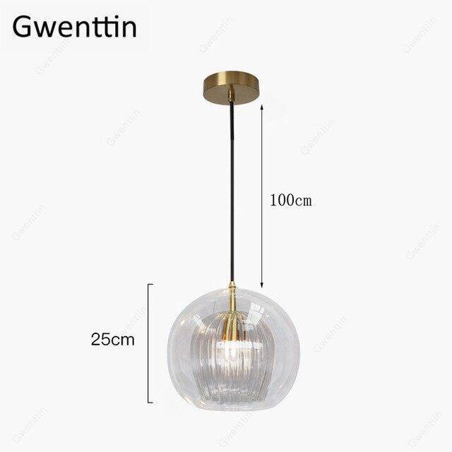 pendant light LED glass ball with gold stem Modern