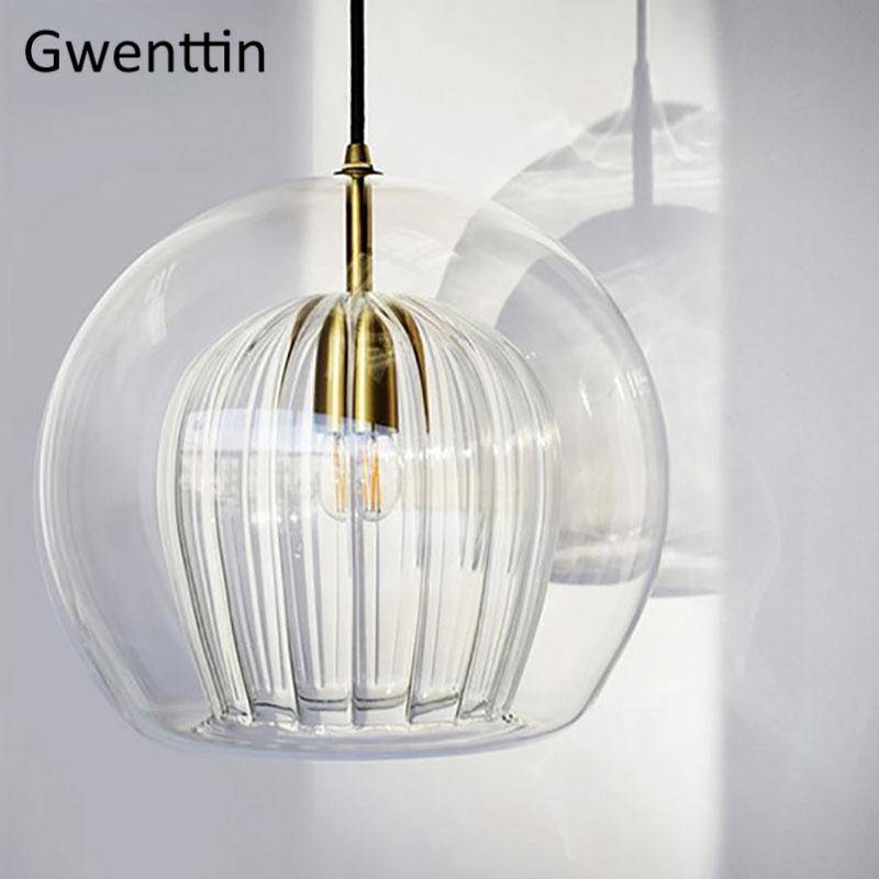 pendant light LED glass ball with gold stem Modern