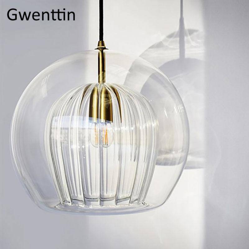 Lámpara de suspensión Bola de cristal con LED y tallo dorado Modern