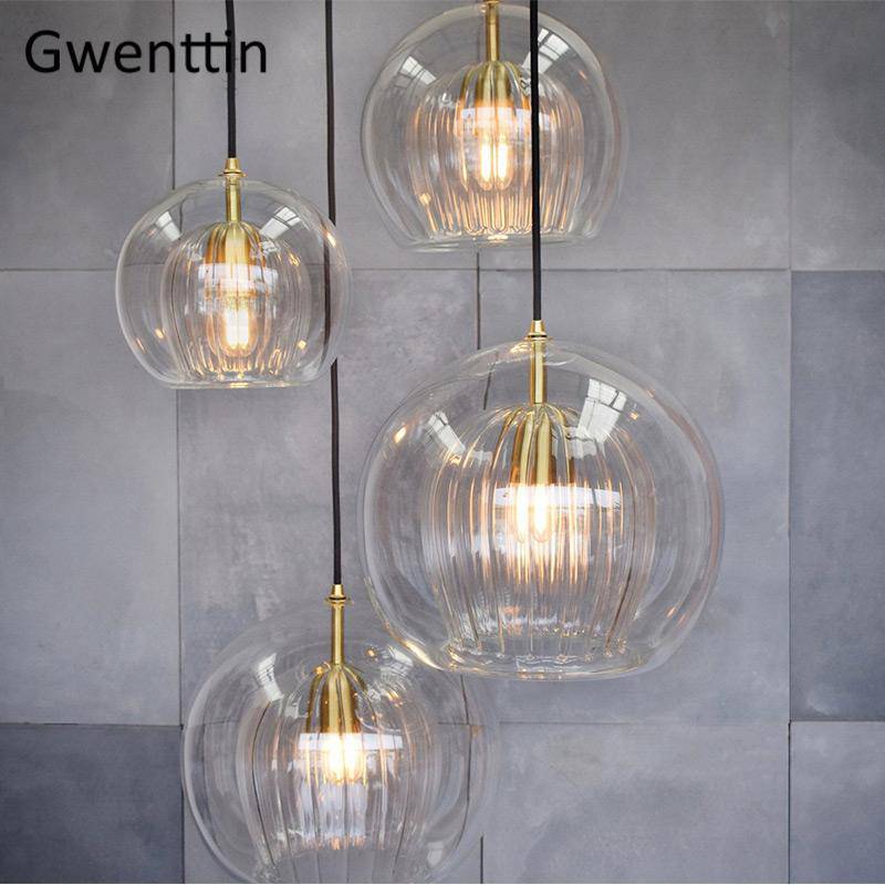 pendant light LED glass ball with gold stem Modern