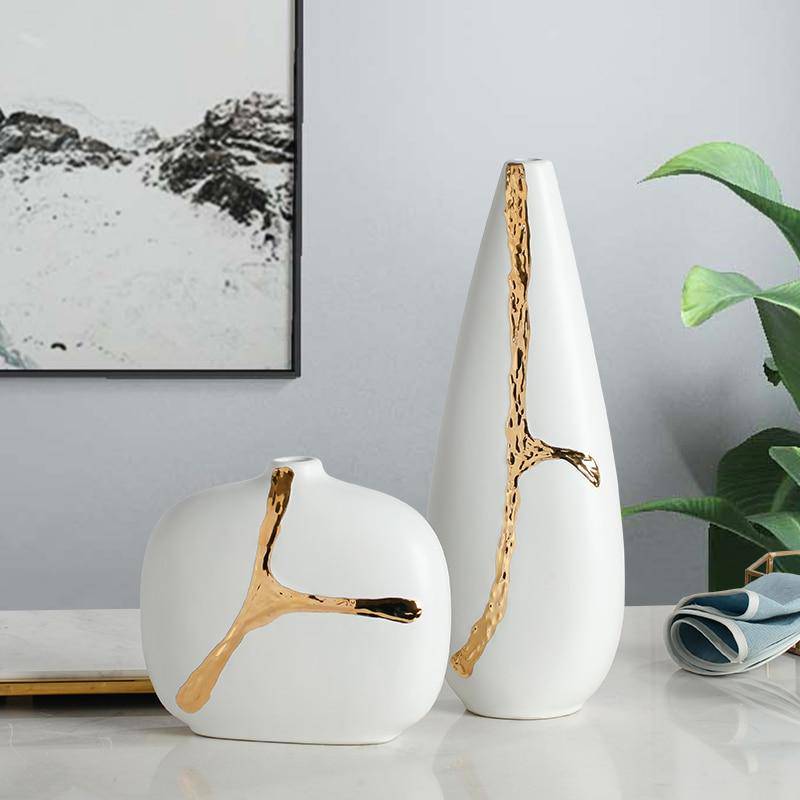 Jarrón design blanco con dorado estilo abstracto Xuan