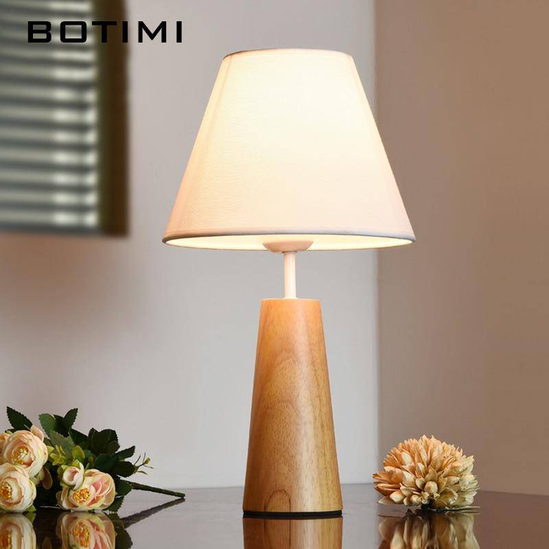 Modern wooden LED table lamp with lampshade white Deco